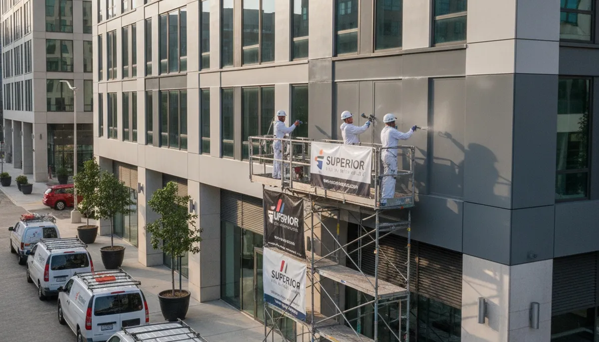 Professional commercial painters working on office exterior in Knoxville, TN