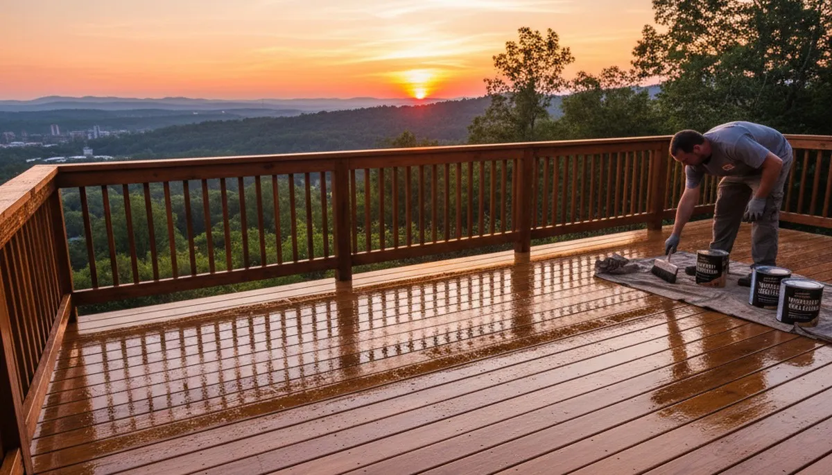 Professional deck staining in Knoxville TN protecting wooden deck with UV and moisture-resistant finish