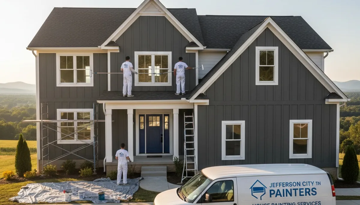 Professional house painters working on exterior home project in Knoxville, TN