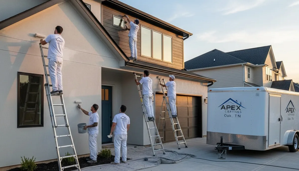 Professional house painters finishing exterior home in Knoxville, TN