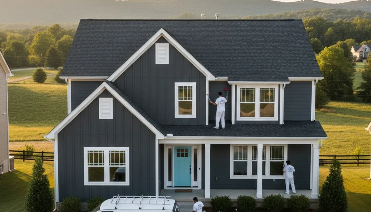 Professional house painters working on residential exterior in Knoxville, TN