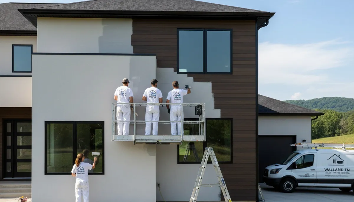 Professional house painters applying exterior paint to a home in Knoxville, TN