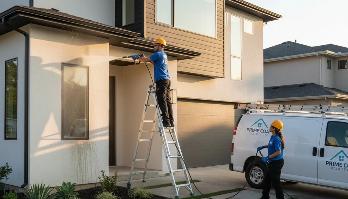 Professional pressure cleaning of home exterior in Knoxville, TN for siding and driveway restoration